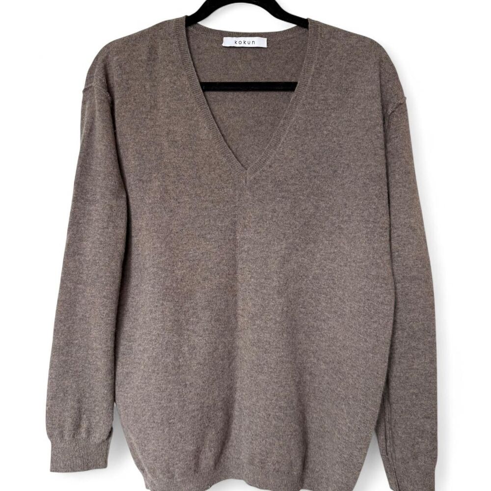 Kokun 100% Cashmere Oversized V Neck Sweater Brown M